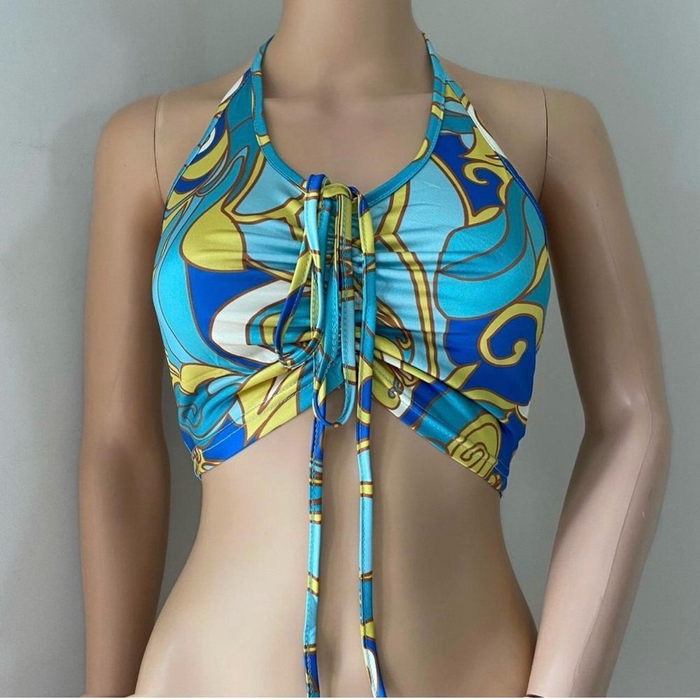 Vibrant Blue and Yellow Halter Top size small